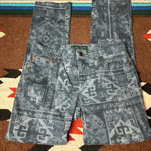 Ralph Lauren Denim - Lauren Ralph Lauren Blue Aztec Print straight fit Denim Jeans statement